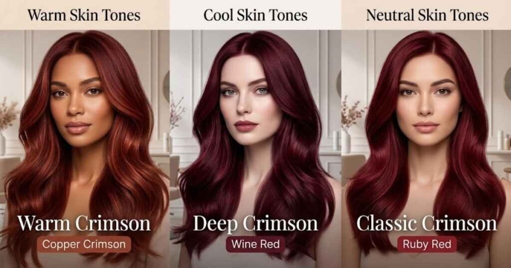 Crimson Hair Color for Different Skin Tones
