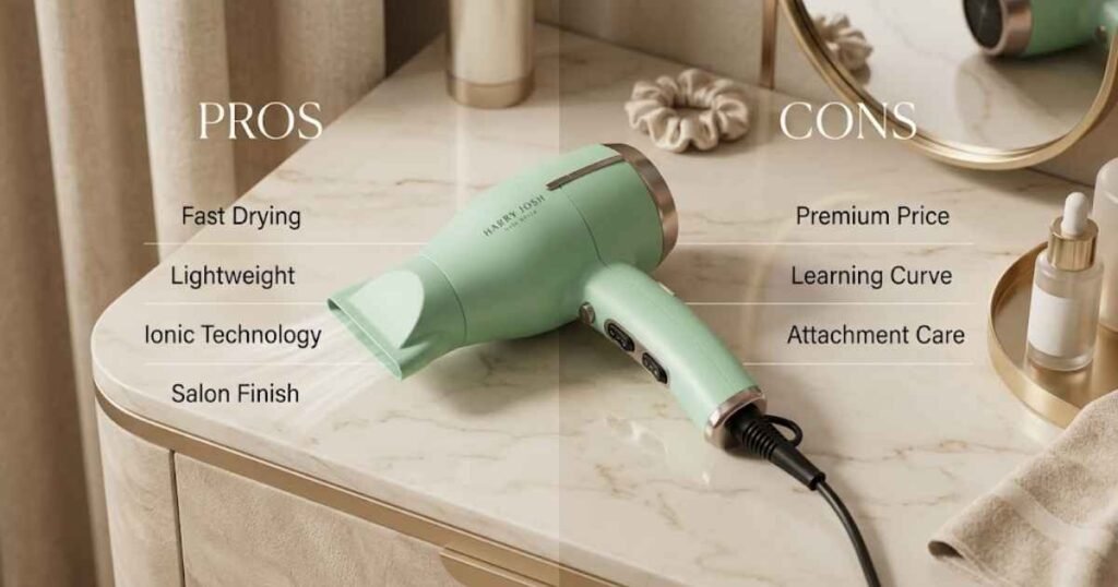 Pros and Cons of the Harry Josh Hair Dryer