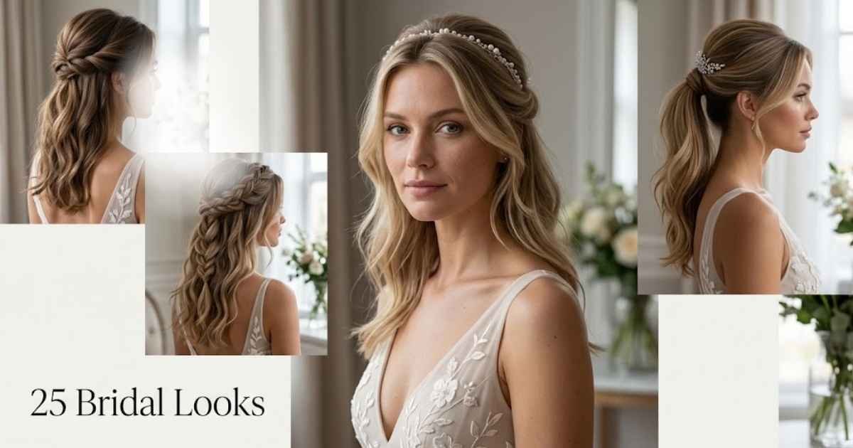 Thin Hair Medium Length Half Up Wedding Hairstyles 